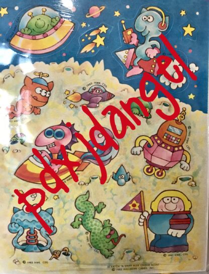 Hallmark Sniff Sticker Sheet:  Space UFO Aliens Blue Cheese
